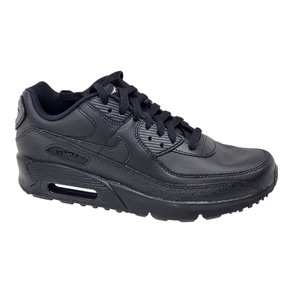 Nike Air Max 90 Triple Black Leather CD6864 028 Women's Size 8 GS 6.5Y Youth - Picture 1 of 10